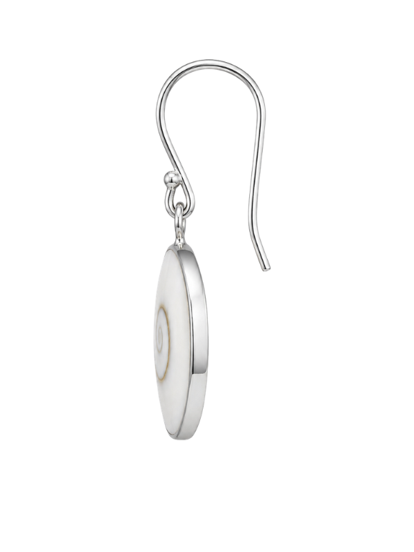 925 sterling silver statement earrings featuring round Shiva shell with unique natural colouring and pattern.
