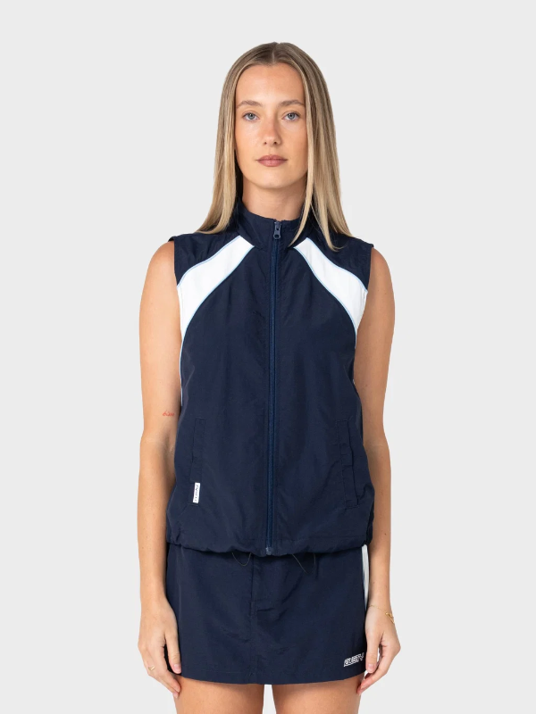 Rusty Lombardi men's zip through nylon vest with a sleeveless puffer design for casual layering.