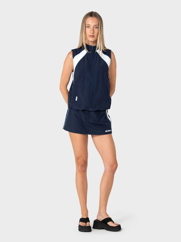 Rusty Lombardi men's zip through nylon vest with a sleeveless puffer design for casual layering.