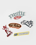 Rusty Our Kind sticker pack featuring a collection of surf-inspired stickers.
