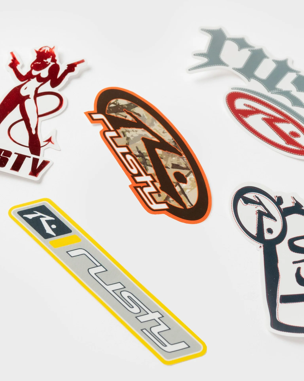 Rusty Our Kind sticker pack featuring a collection of surf-inspired stickers.