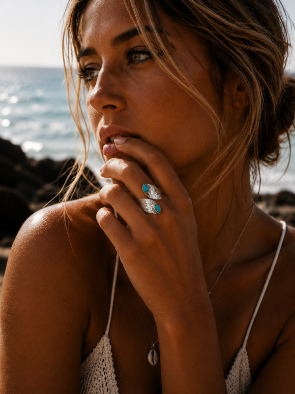 Turquoise Tide Hammered Statement Ring