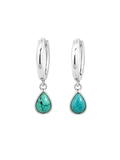 925 sterling silver huggie earrings featuring teardrop-shaped turquoise stone with unique natural colouring and pattern.